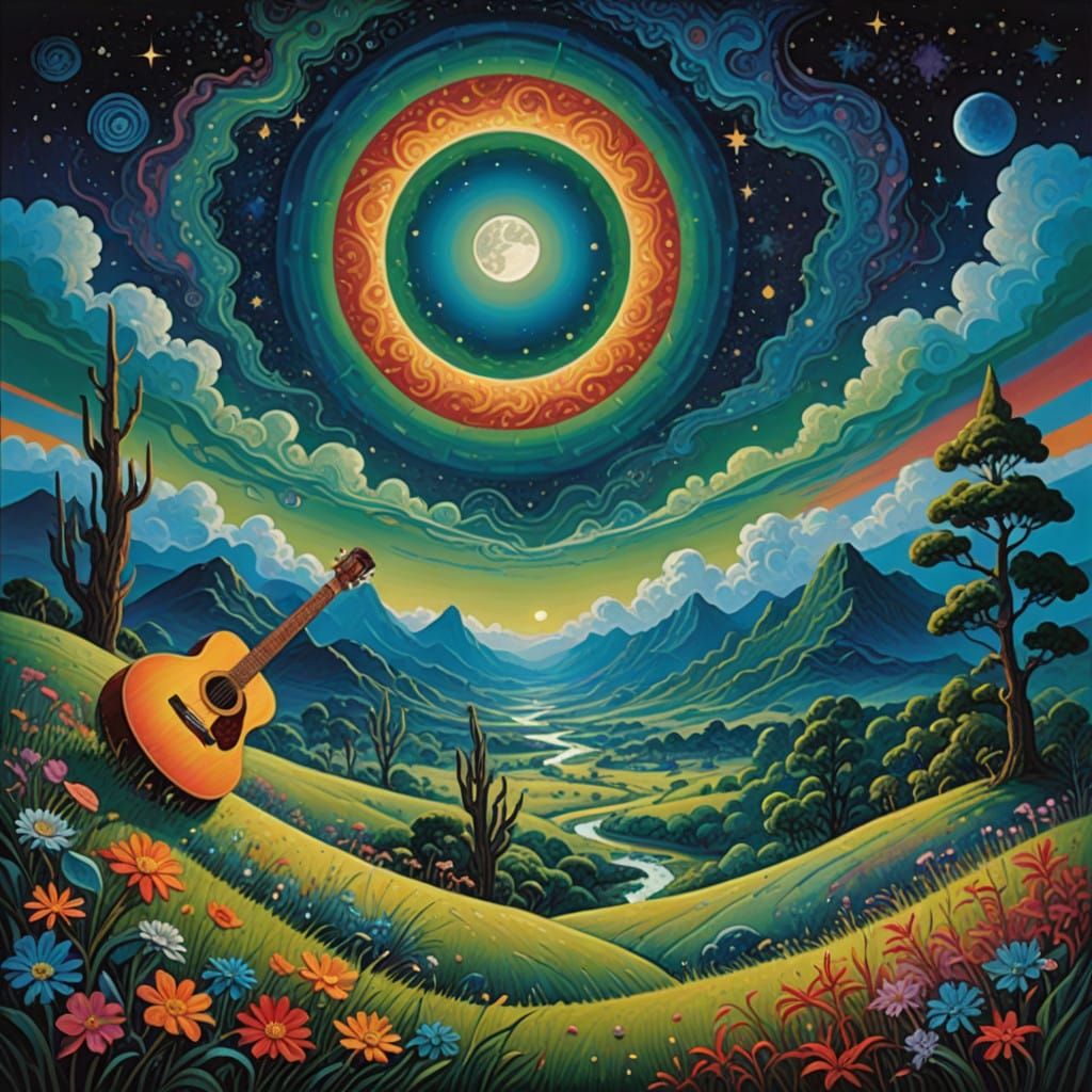 Vibrant Acoustic Guitars Under a Starry Night Sky