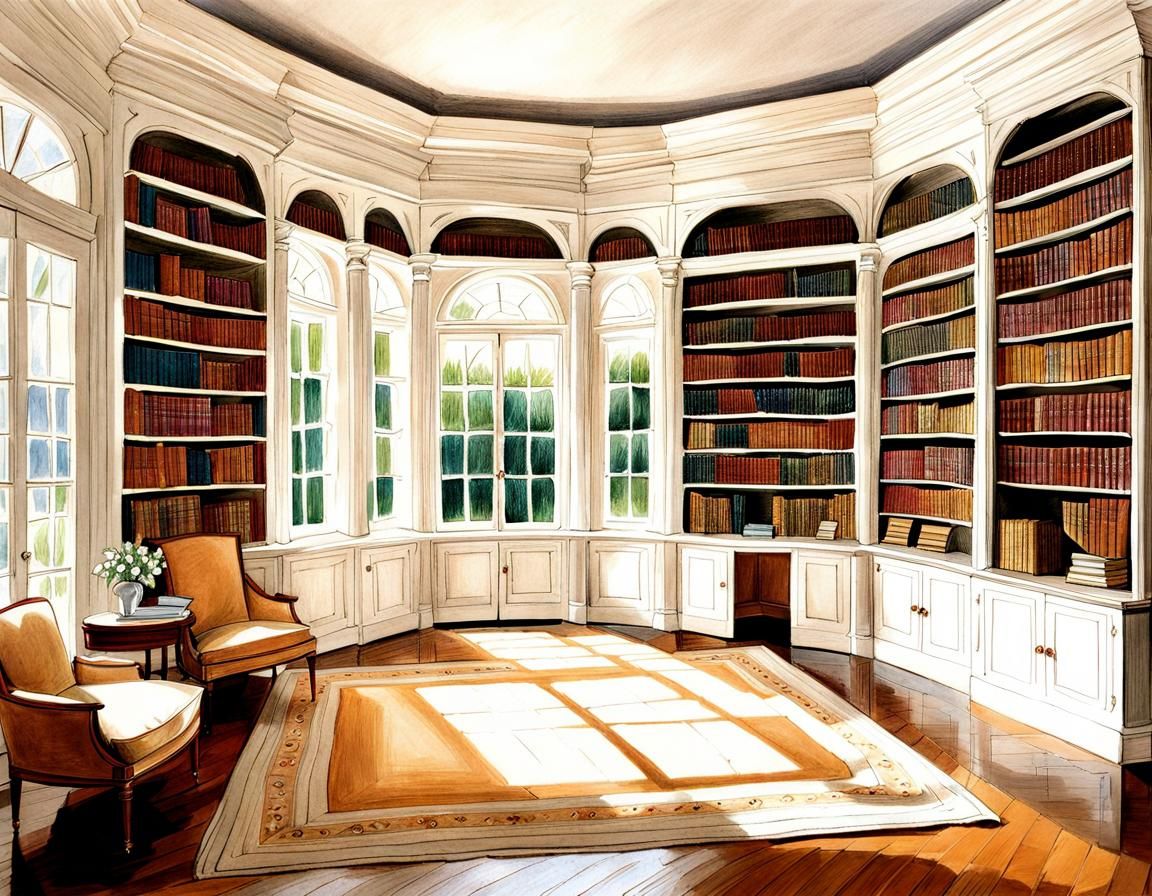 Georgian Library Color Pencil Sketch