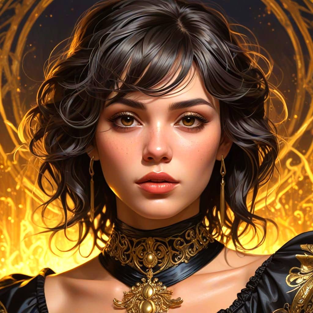 Redhead Woman in Moonlit Forest, Impasto Style