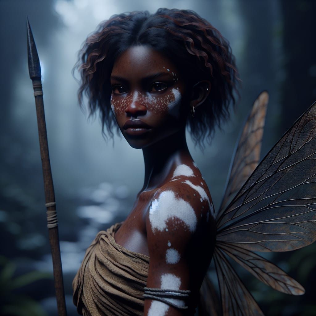 Hyperrealistic Tribal African Fairy with Vitiligo
