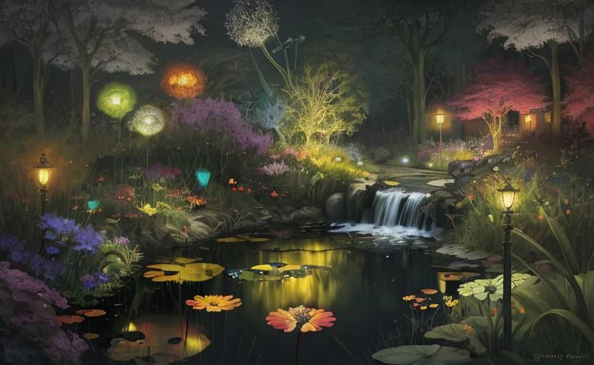 Enchanted Dark Meadow with Fairies, Digital Art