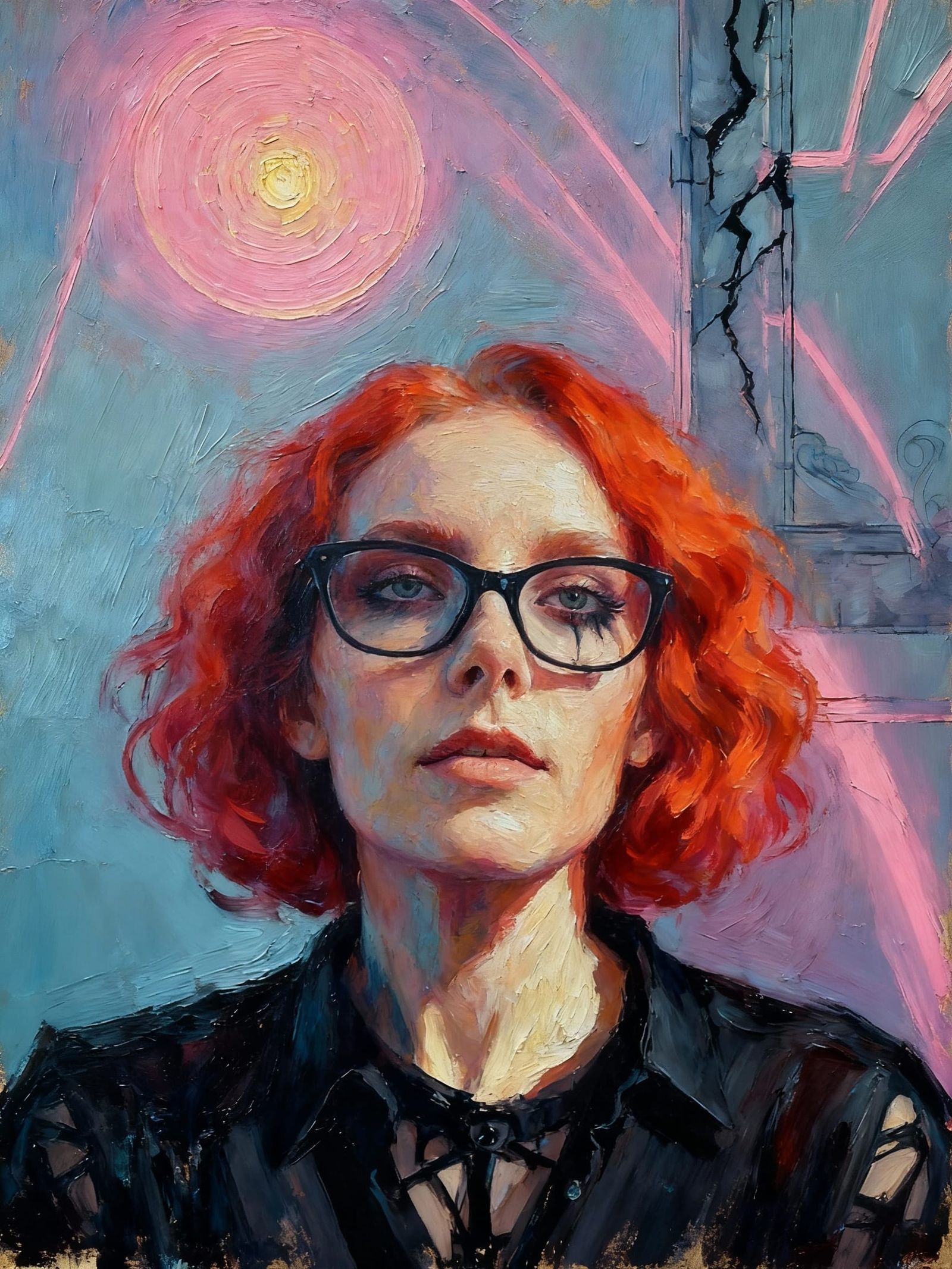 Impasto Portrait of a Mature Gothcore Woman with Red Hair