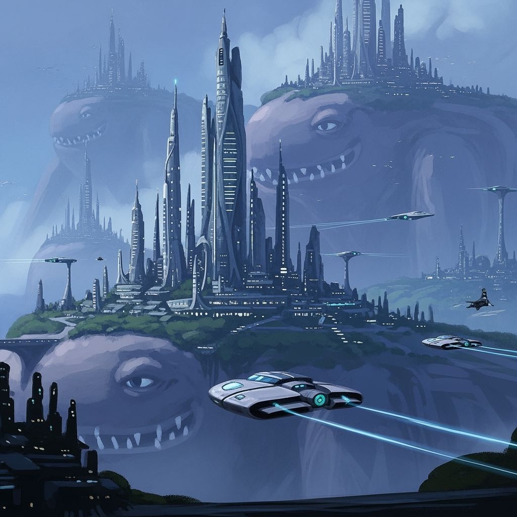 Futuristic City on Giants, Painterly Concept Art