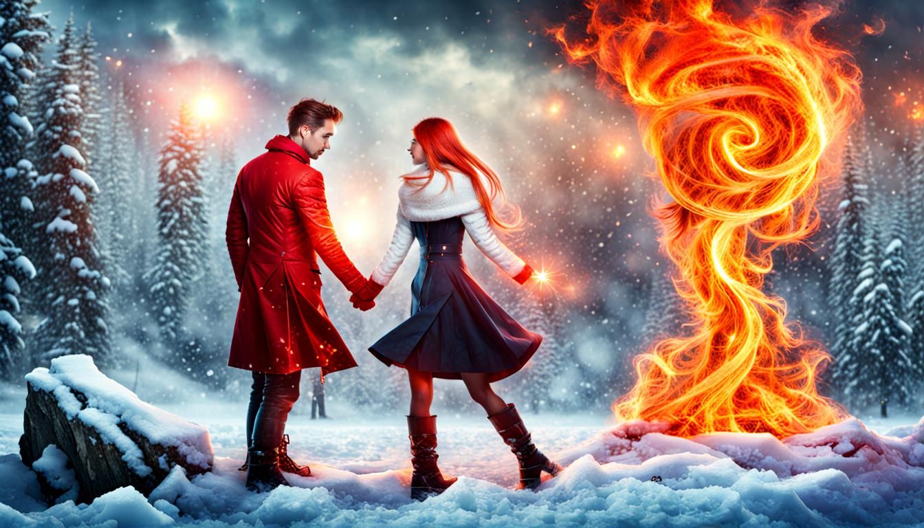 Icy Women and Fiery Men Romance Concept