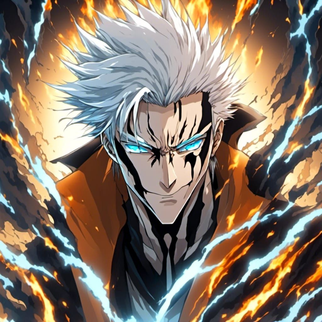 Anime Soul Reaper with White Hair, Manga Style