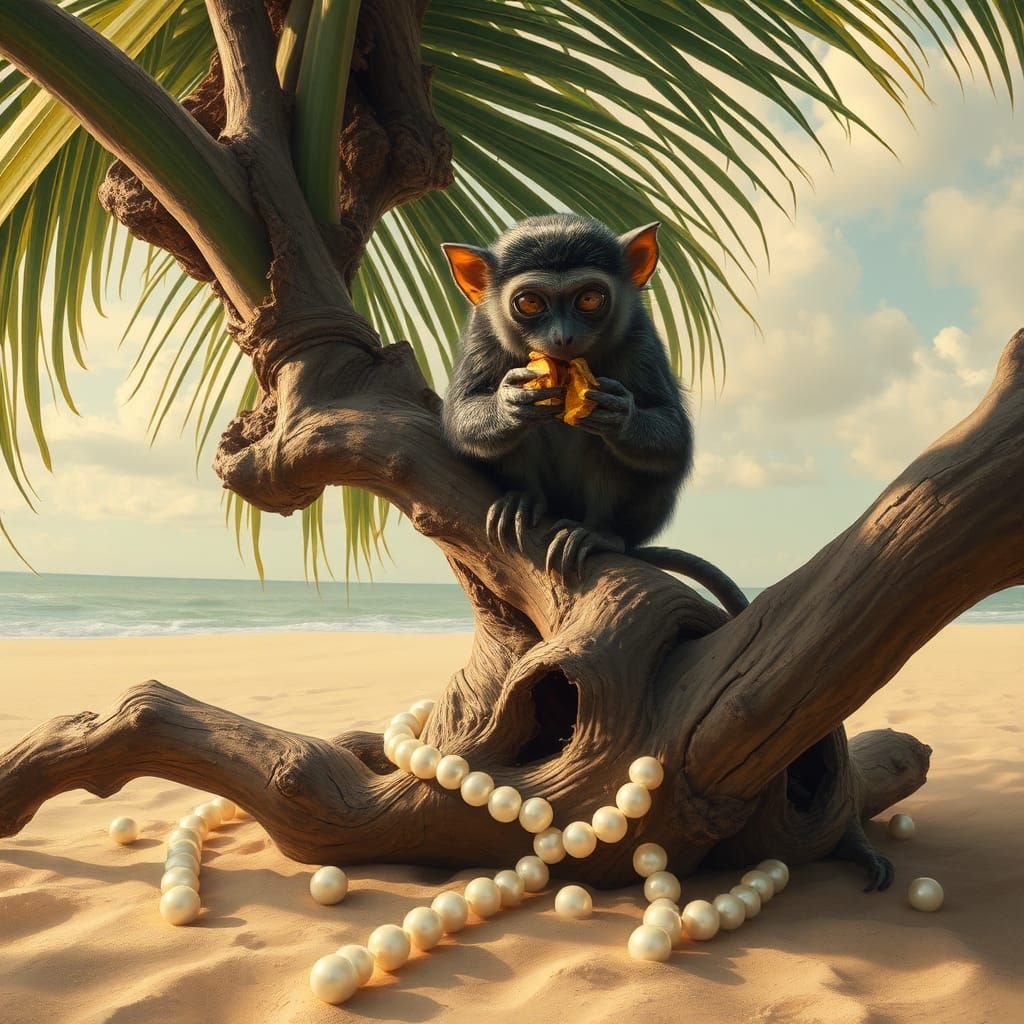 Surreal Tarsier Feast on a Gnarled Palm, Dali Style