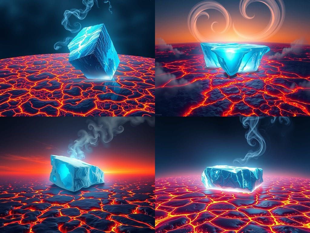 Surreal Ice and Lava Dreamscape in Cinematic Lighting