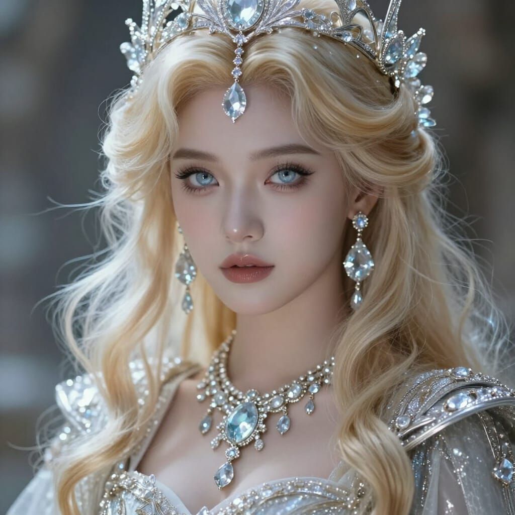 Regal Blonde Queen in Fantasy Realism with Glowing Platinum ...