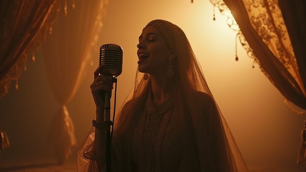 Arabic Enchantress Sings into the Shadows