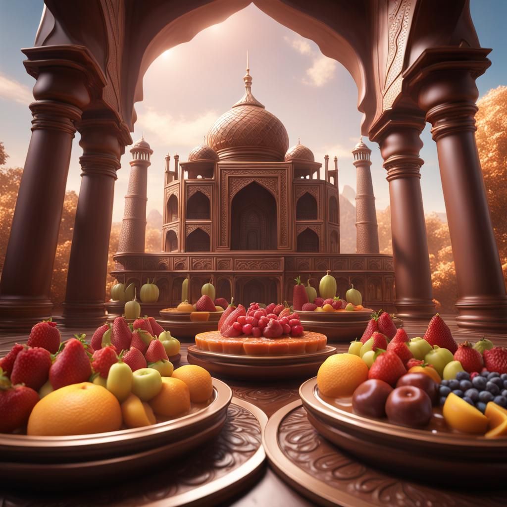 Chocolate Taj Mahal Centerpiece: Detailed Matte Painting