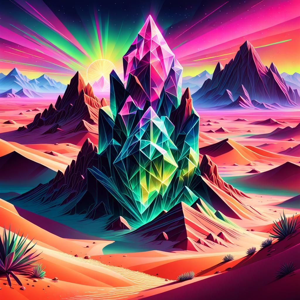 Geometric Crystal Formation in Fluorescent Desert Landscape