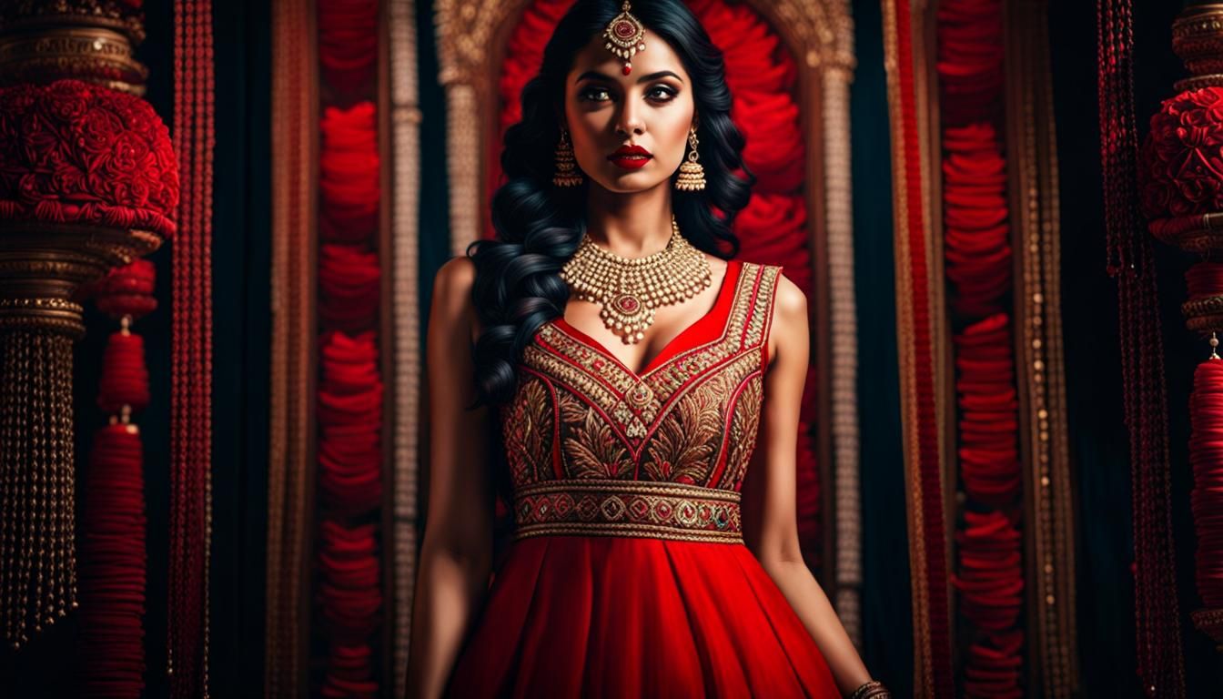 Detailed Embroidery Dress in Film Noir Style