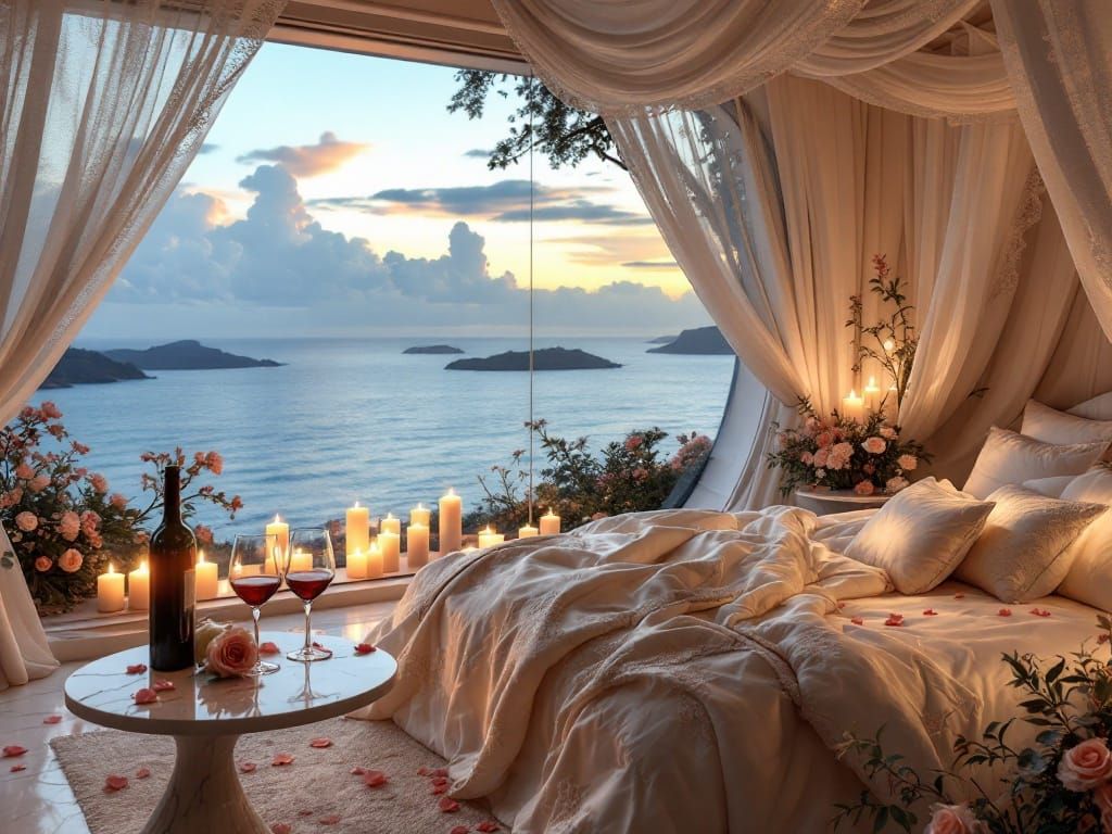 Dreamy Oceanfront Valentine's Suite in Warm Candlelight