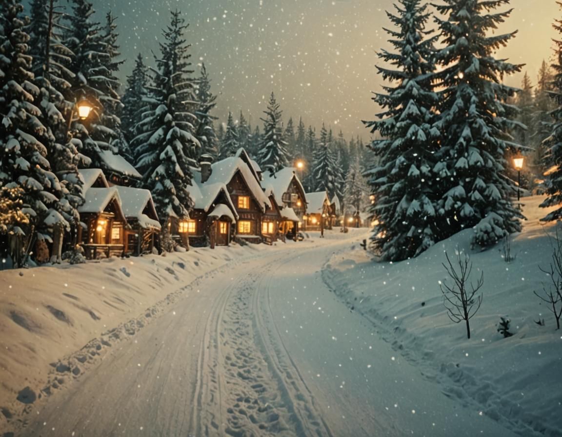 Snowy Path to Santa's Village in Winter Wonderland