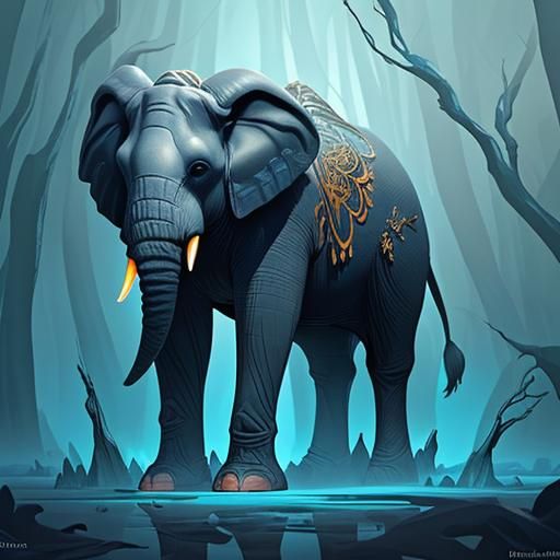 Glass Elephant in Dreamlike Forest: Fantasy Matte Painting