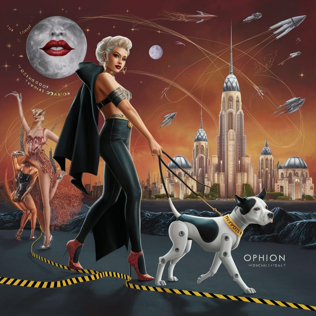 Futuristic Dracula's Granddaughter Walks Robot Dog