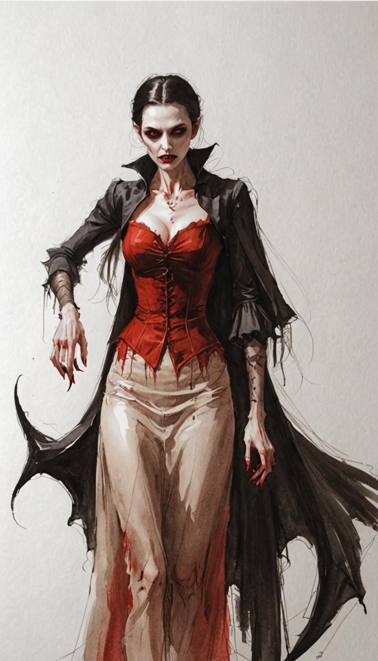 Unsettling Sketch of a Vampire Female