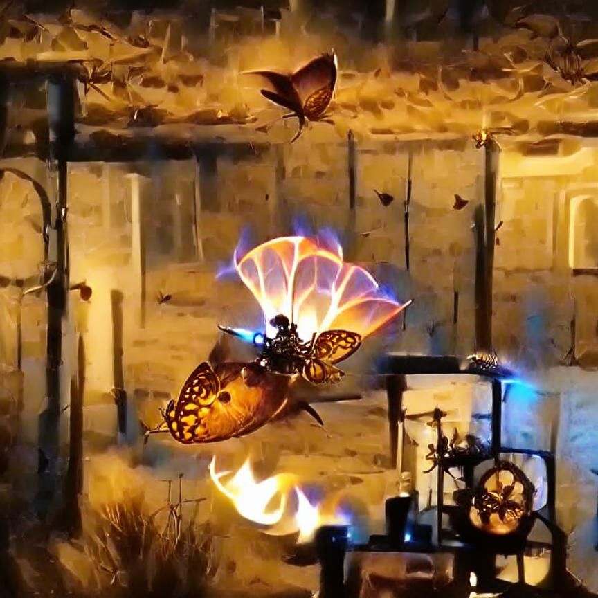 Steampunk Butterfly Soaring Through Time and Fire
