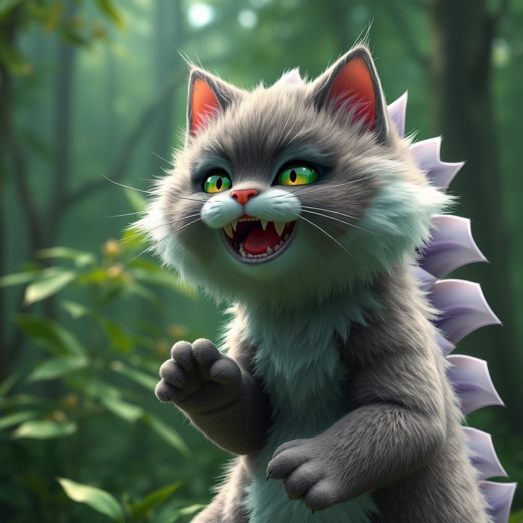 Cyberpunk Kitty Rises from the Forest in Stunning 3D Art