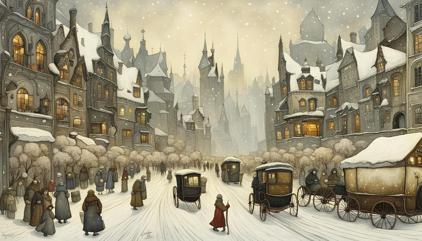 Winter Cityscape in Classic Fairy Tale Style