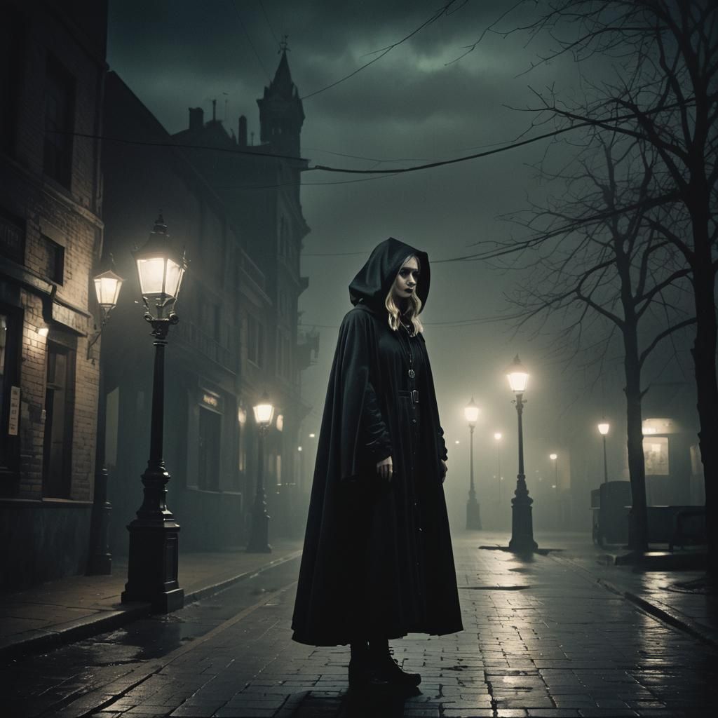 Dark Fantasy Goth Woman in Film Noir Style