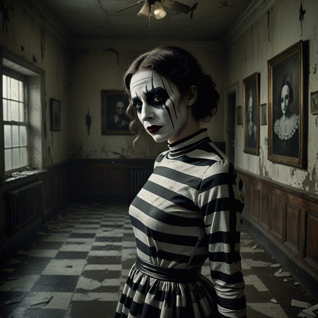 Woman in Striped Dress, Abandoned Asylum, Classical Masterpi...