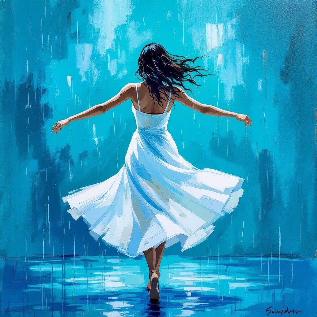 Abstract Dancer in Summer Rain: Expressionist Style