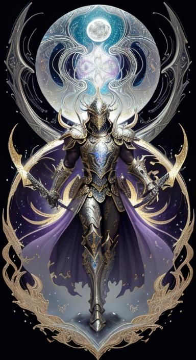 Cybernetic Knight in Liquid Fractal Landscape