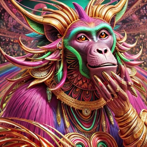Psychedelic Baboon Portrait in 3D CGI