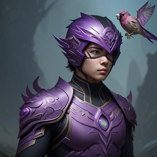 Gemstone Power Ranger with Finch Bird, Detailed Matte Painti...