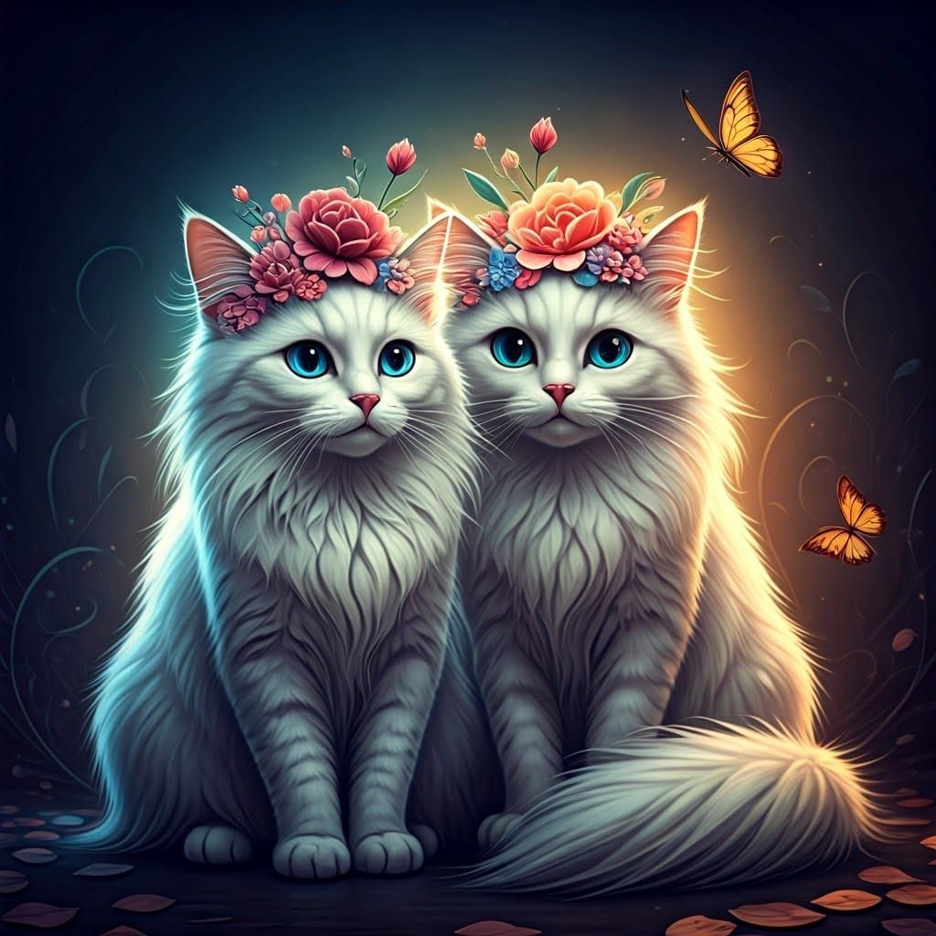 Whimsical Cats with Flowers in Disney Style