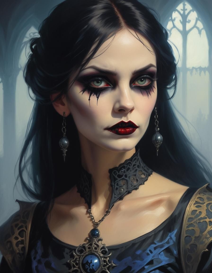 Sinister Gothic Woman with Dark Makeup