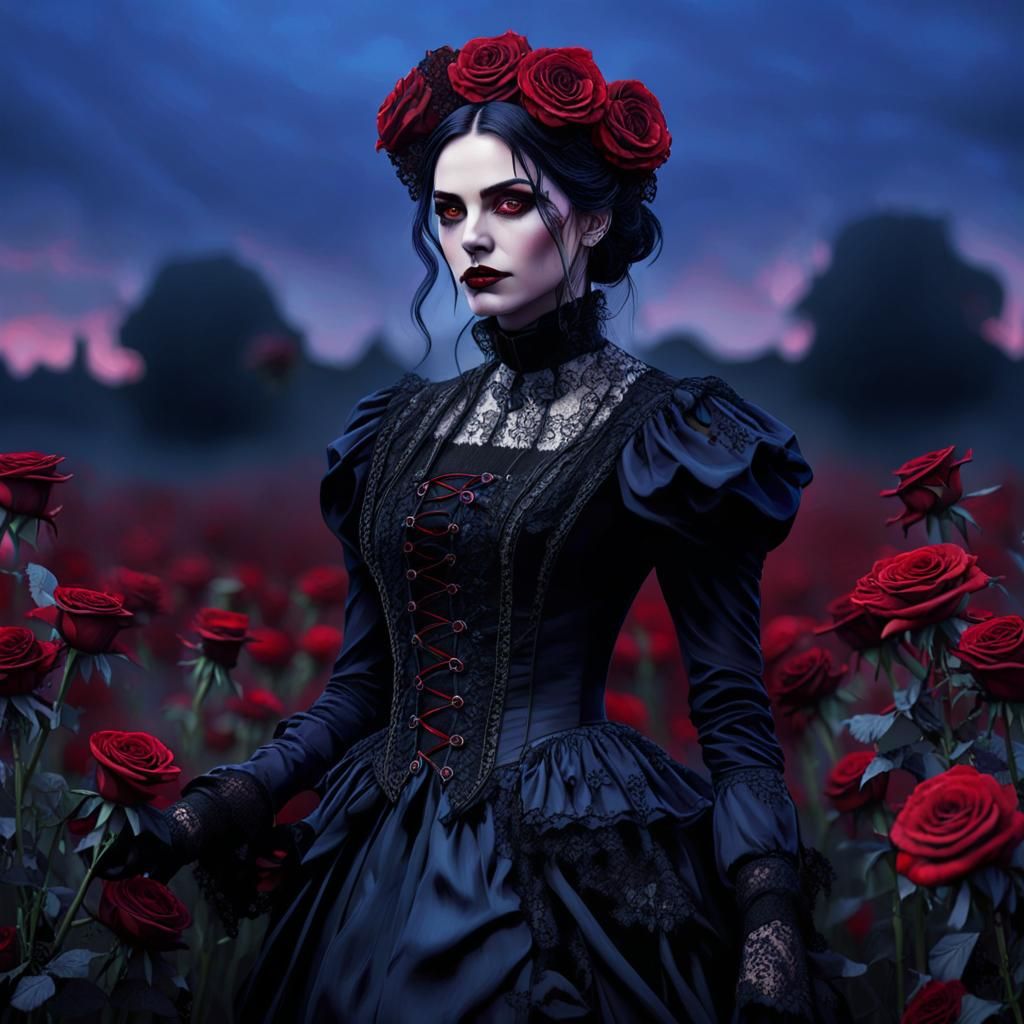 Gothic Huntress in Twilight Rose Field