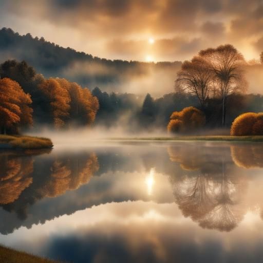 Autumn Lake: Impressionistic Ducks in Golden Light