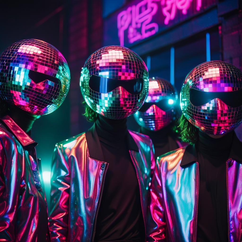 Neon Disco Gang in Holographic Masks