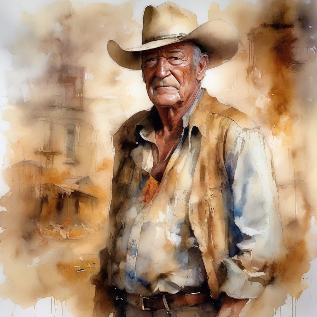 John Wayne as Brewster Coburn in Soft Watercolour Portrait
