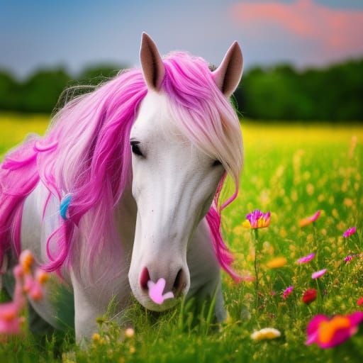 Majestic Unicorn in a Blossoming Flower Field