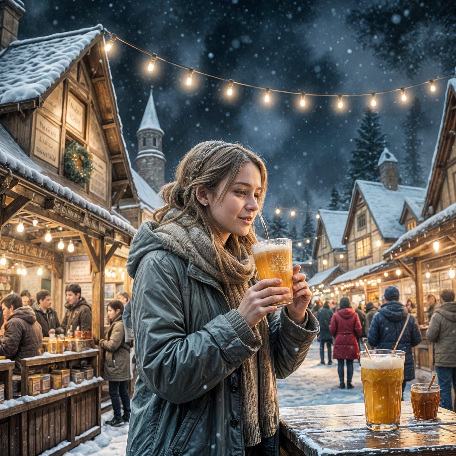 Magical Night Market in Snowy Hogsmeade