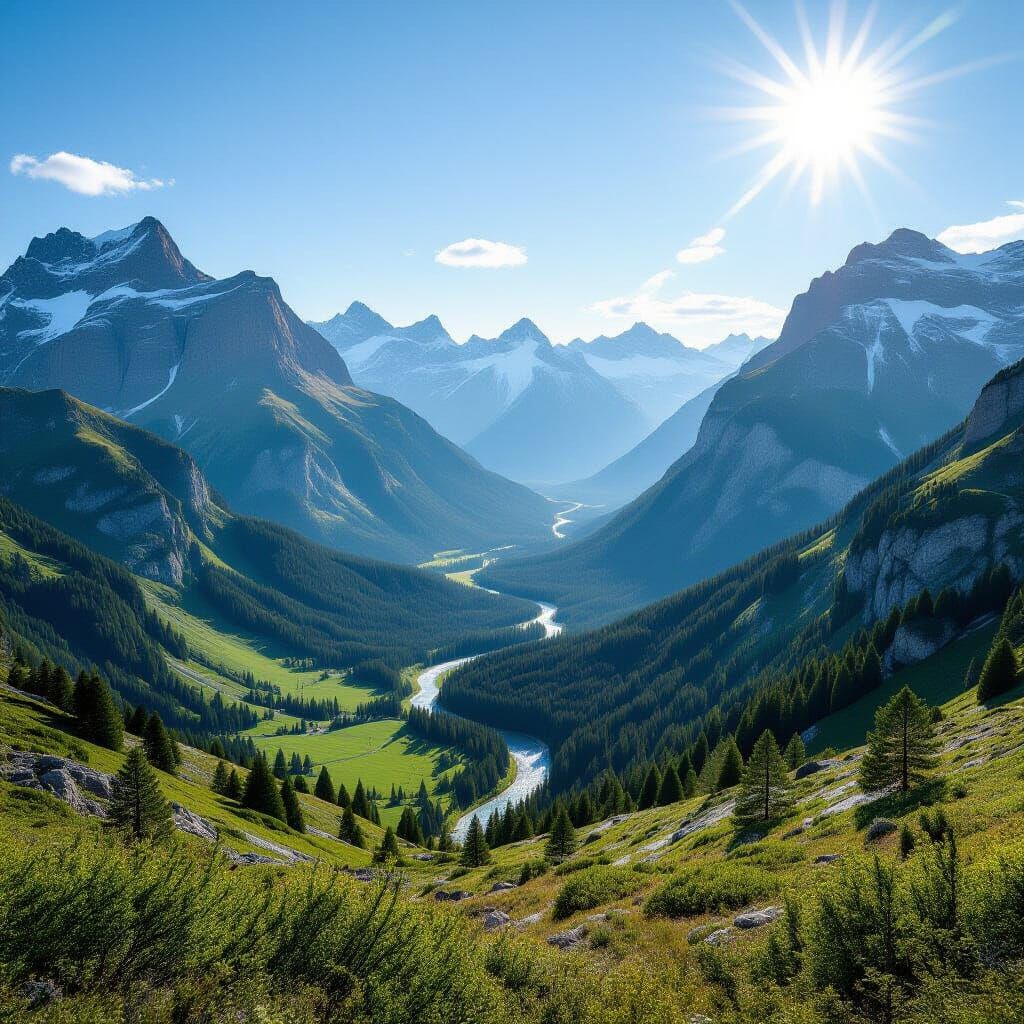 Hyper-Realistic Mountain Landscape Photo in Vibrant Colors