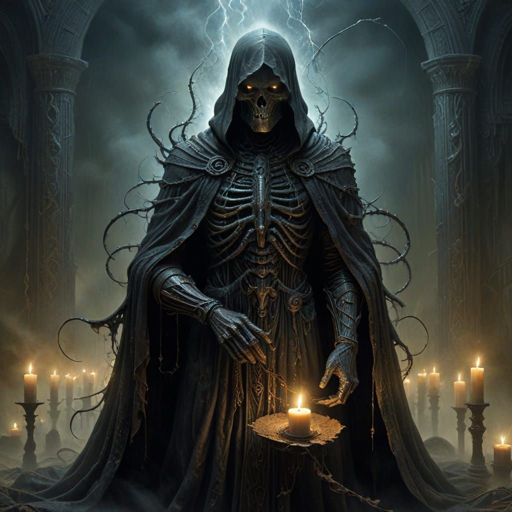 Dark Fantasy Necromancer in Haunting, Mystical Realm