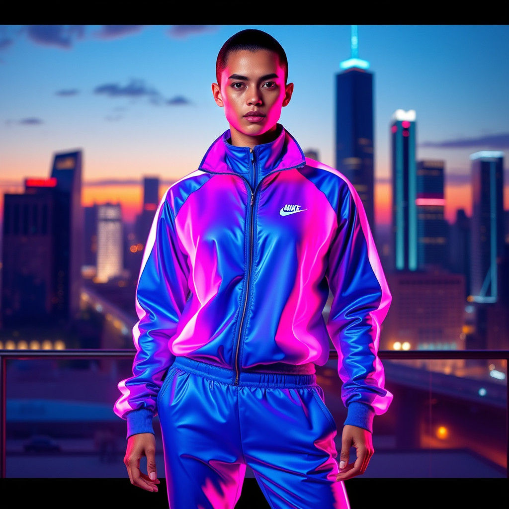 Futuristic Model Showcasing Neon 80s Collection