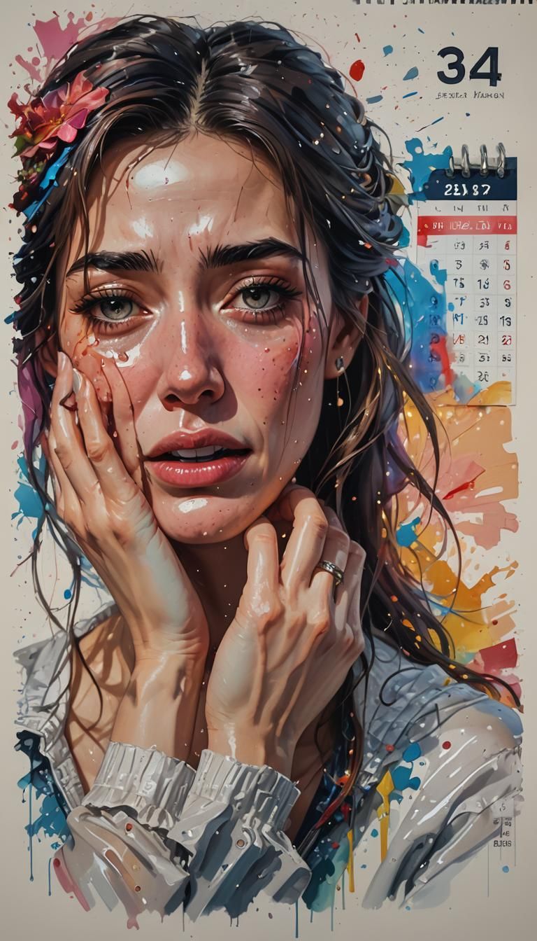 Woman Crying Before Marriage, Hyperrealistic Splash Art
