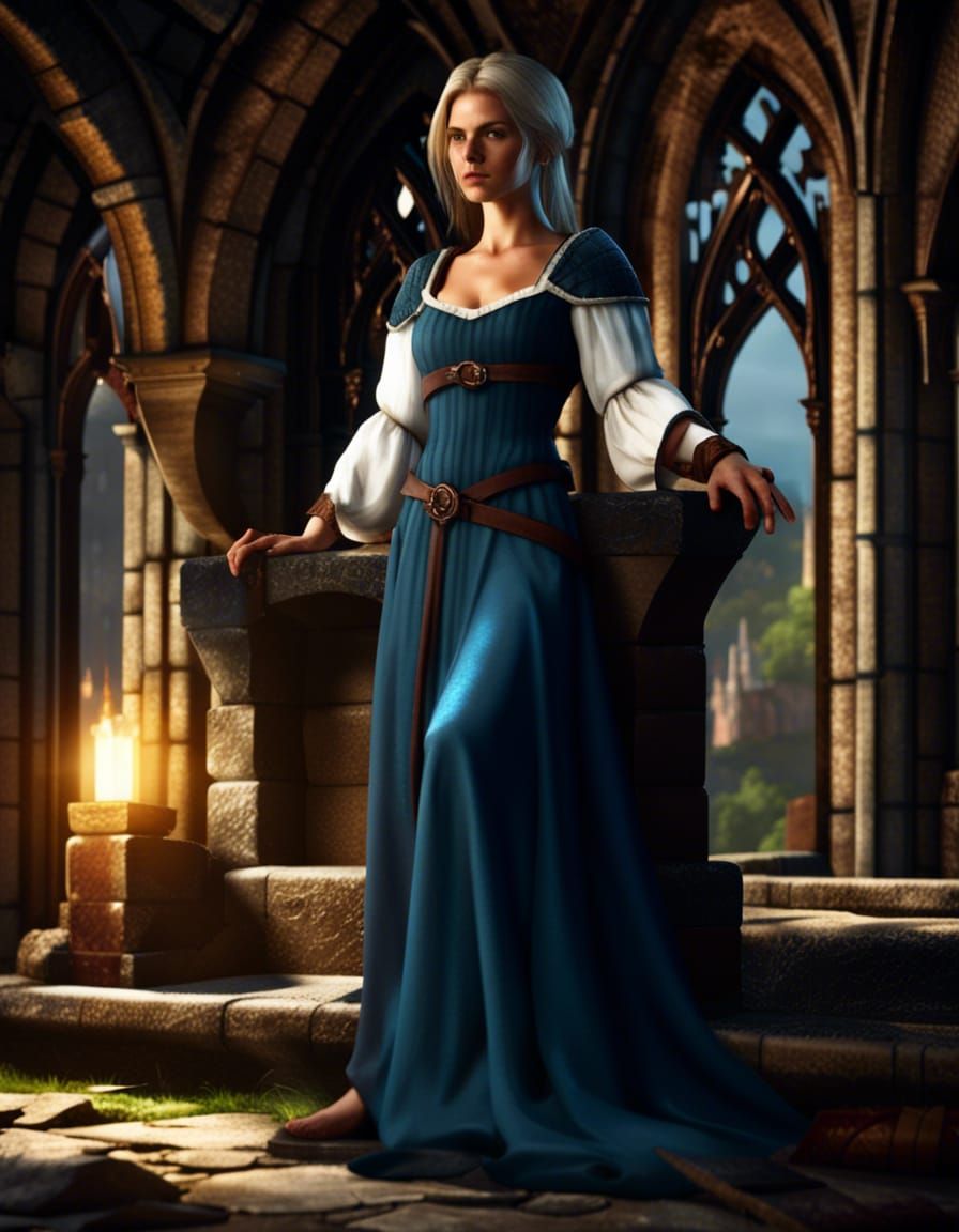 Medieval Damsel in Dark Fantasy Castle Ruins