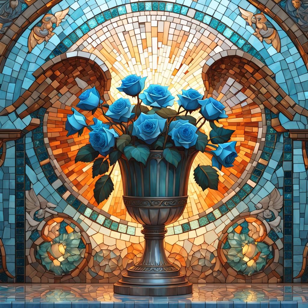 Angelic Blue Roses in Crystal Mosaic
