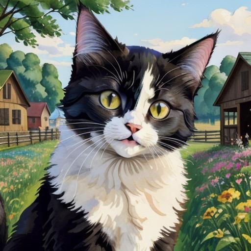 Cute Cat Portrait in Gouache Impressionist Style