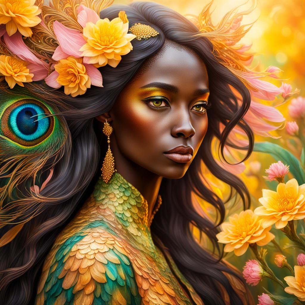 Dragon Peacock Woman in Abstract Expressionism Style