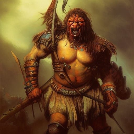 Realistic Warrior Orc in Classic Painting Style