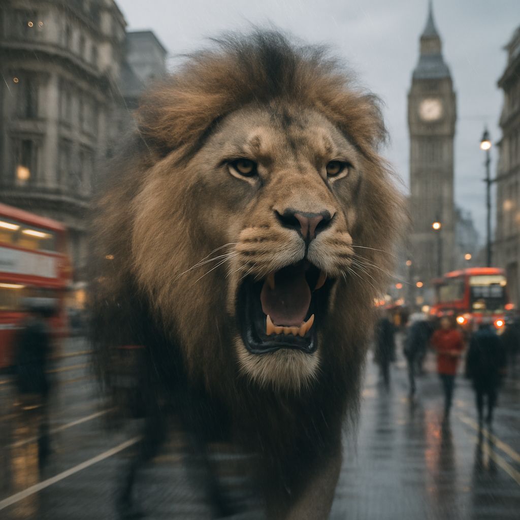 Lion Roars in Double Exposure London Scene