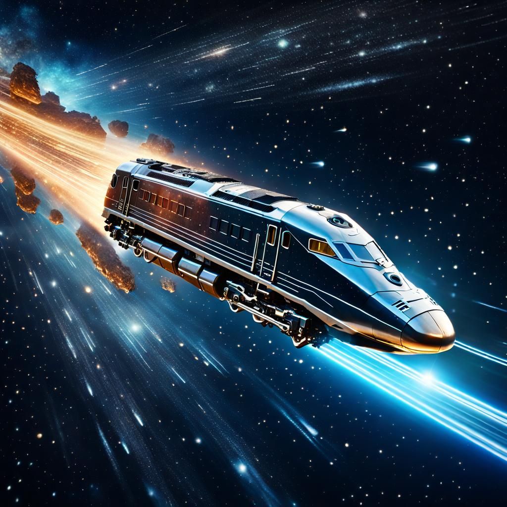 Spaceship Locomotive Soaring Through Starry Universe