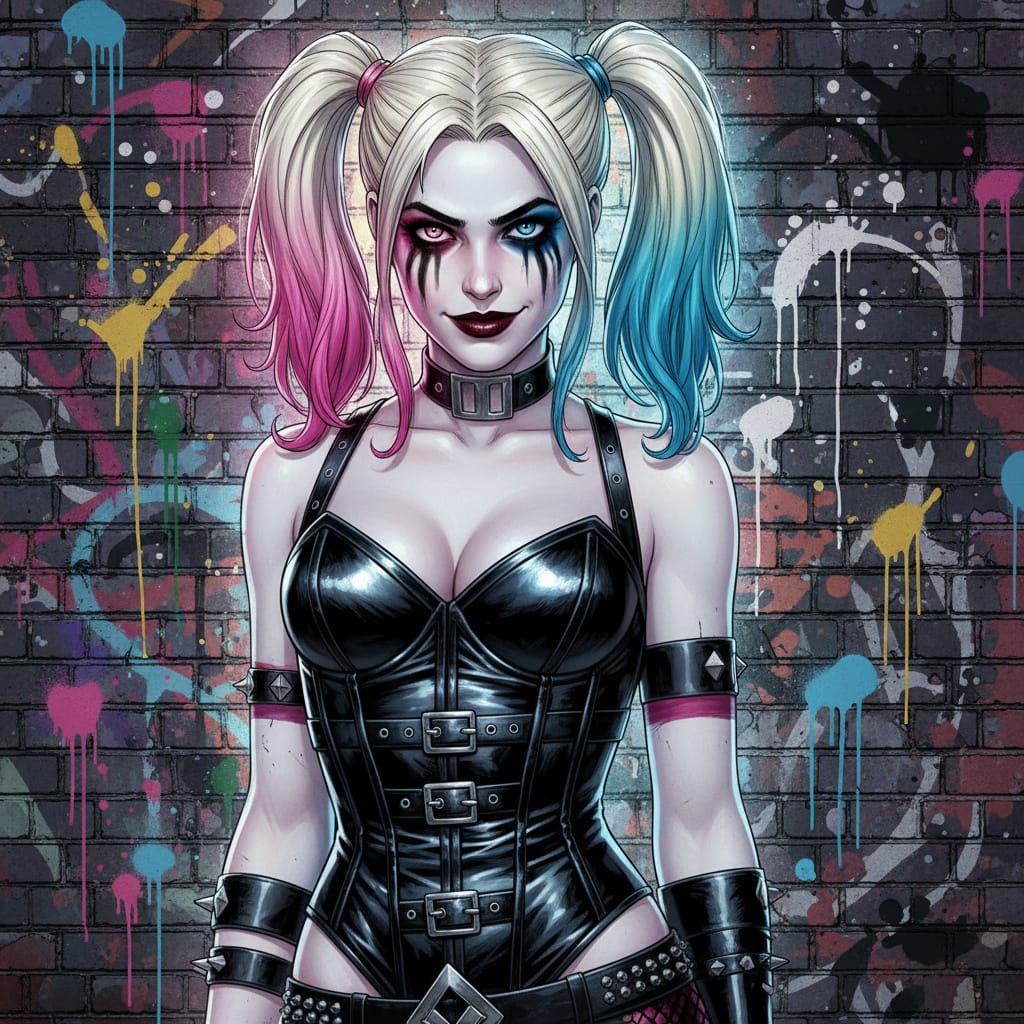 Gothic Punk Harley Quinn Digital Art Portrait